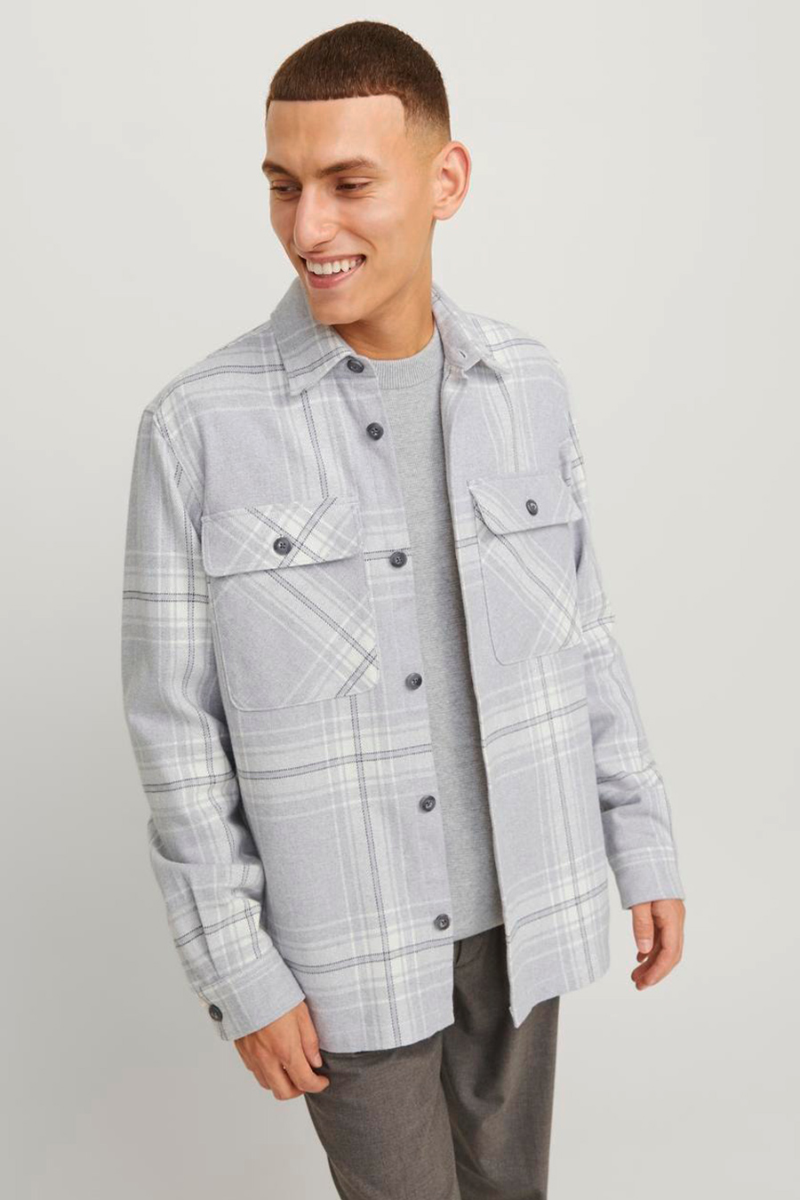 Karohemd JACK & JONES 12263647-Grey-Melange