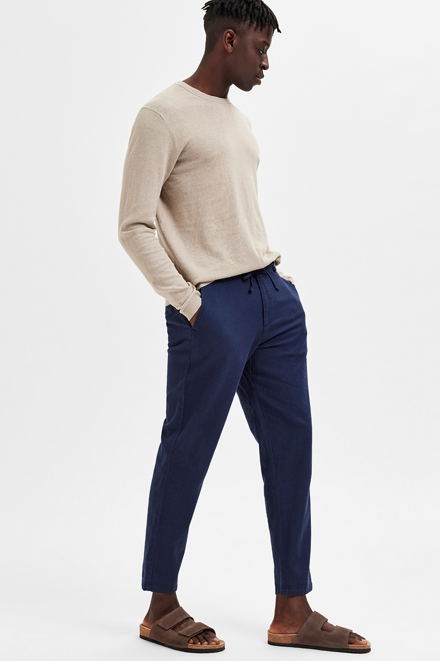 Linen trousers SELECTED 16087636-Dark-Sapphire