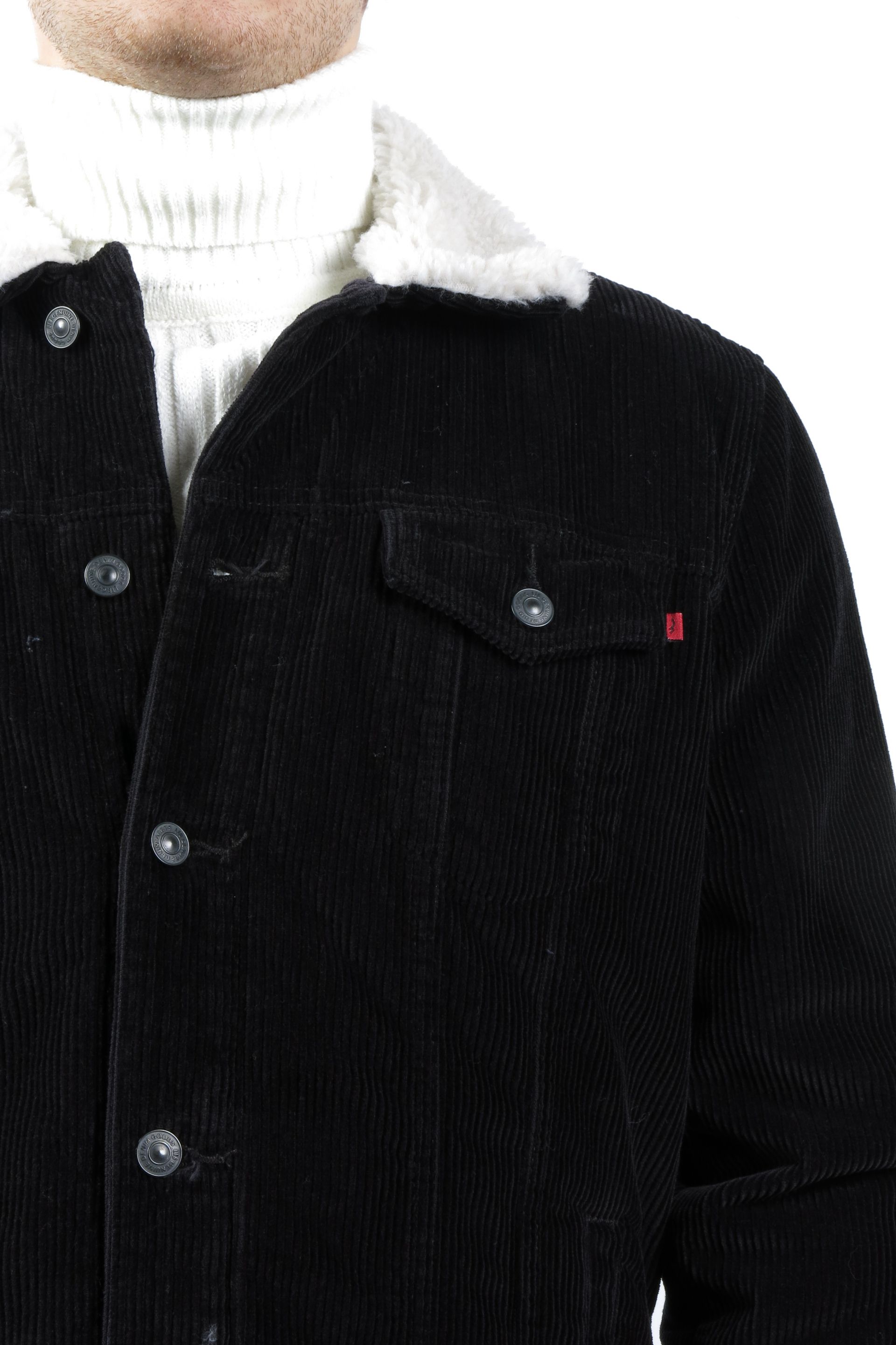 black jean jacket white sherpa