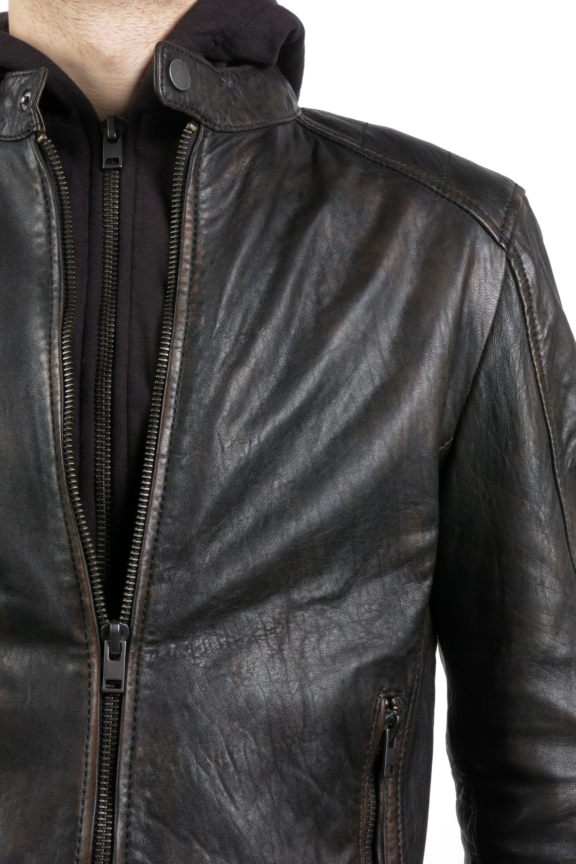 high neck leather jacket