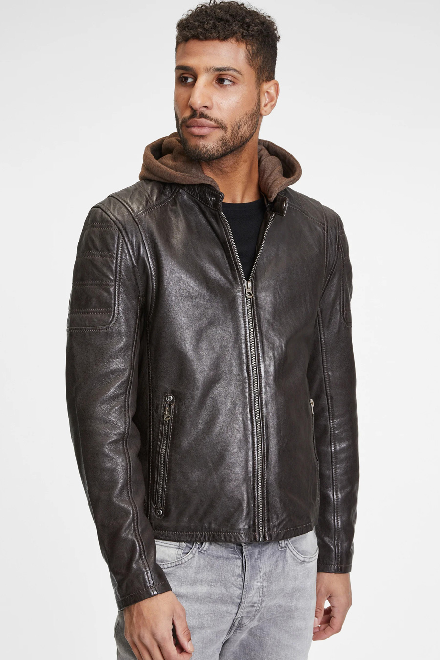 Leather jacket GIPSY Rylo-LAKEV-BIO-DARK-BROW