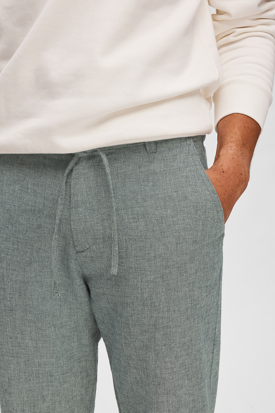 Linen trousers SELECTED 16087636-Sky-Captain