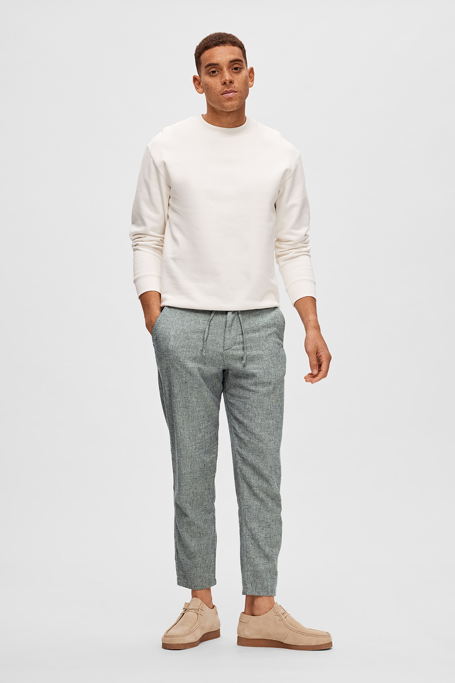 Linen trousers SELECTED 16087636-Sky-Captain
