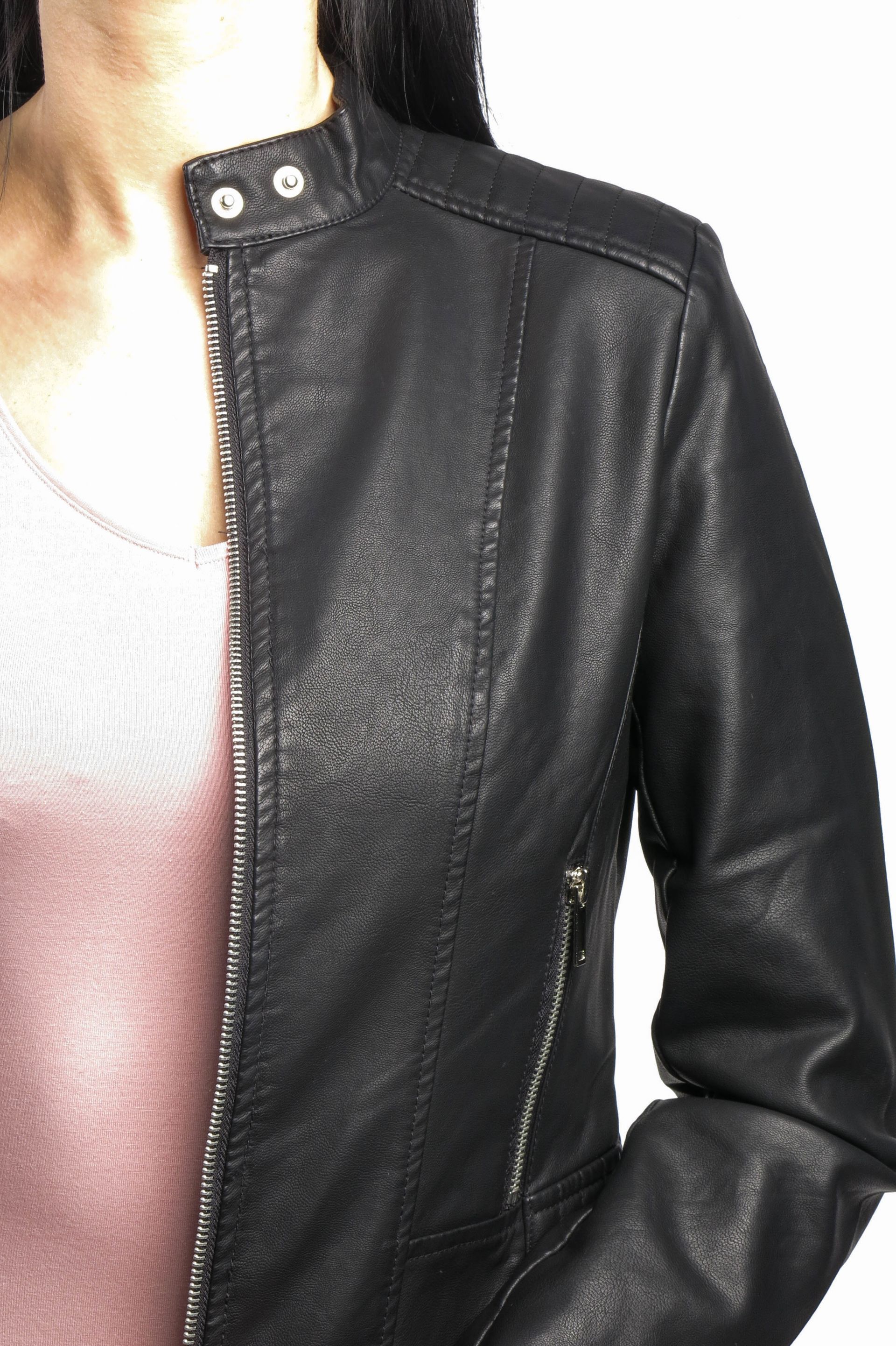 round neck leather jacket