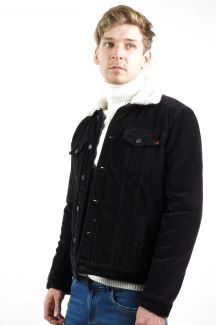 black jean jacket white sherpa