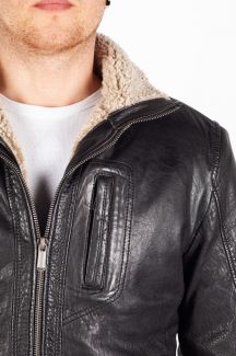 Leather jacket with lining DEERCRAFT 3701-0144-black-beige