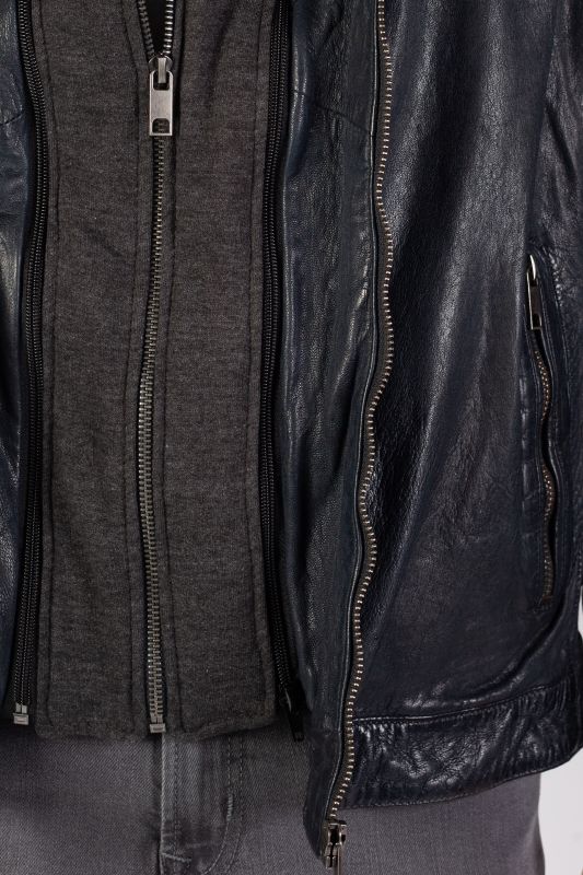 Leather jacket DEERCRAFT DMJunis-LASOV-black-blu