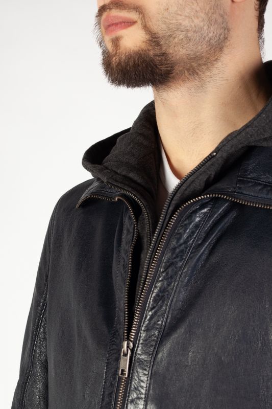 Leather jacket DEERCRAFT DMJunis-LASOV-black-blu