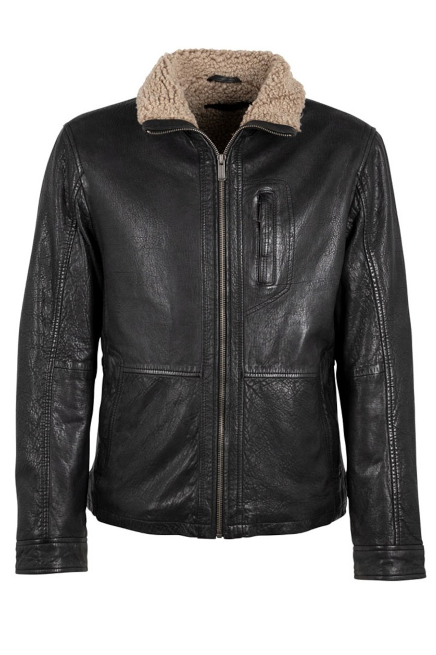 Odinė striukė su pamušalu DEERCRAFT 3701-0144-black-beige