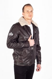 Odinė striukė su pamušalu DEERCRAFT 3701-0142-dark-brown