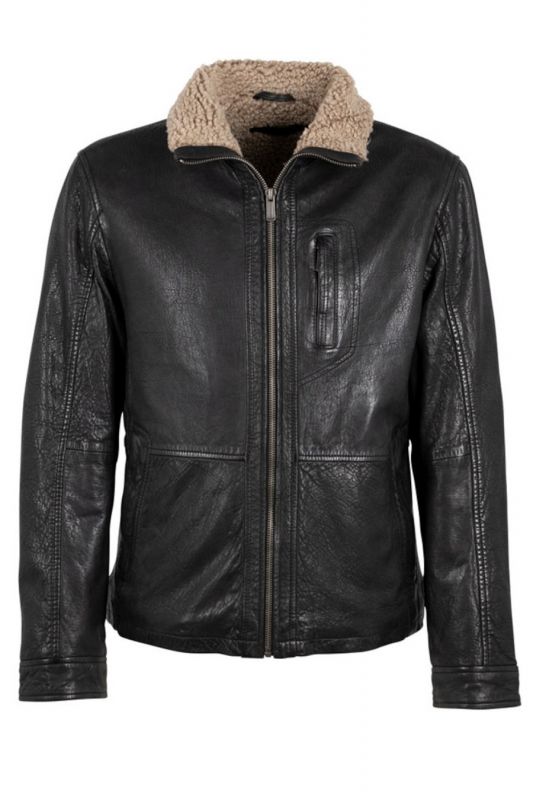 Odinė striukė su pamušalu DEERCRAFT 3701-0144-black-beige