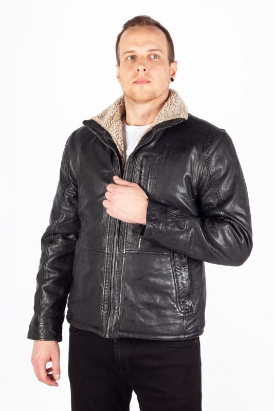 Odinė striukė su pamušalu DEERCRAFT 3701-0144-black-beige